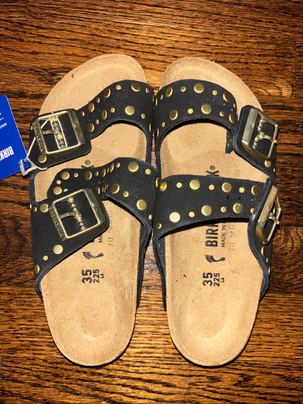 NIB Birkenstock Arizona Rivets Black Suede Leather 35 Medium/Narrow - Picture 2 of 4